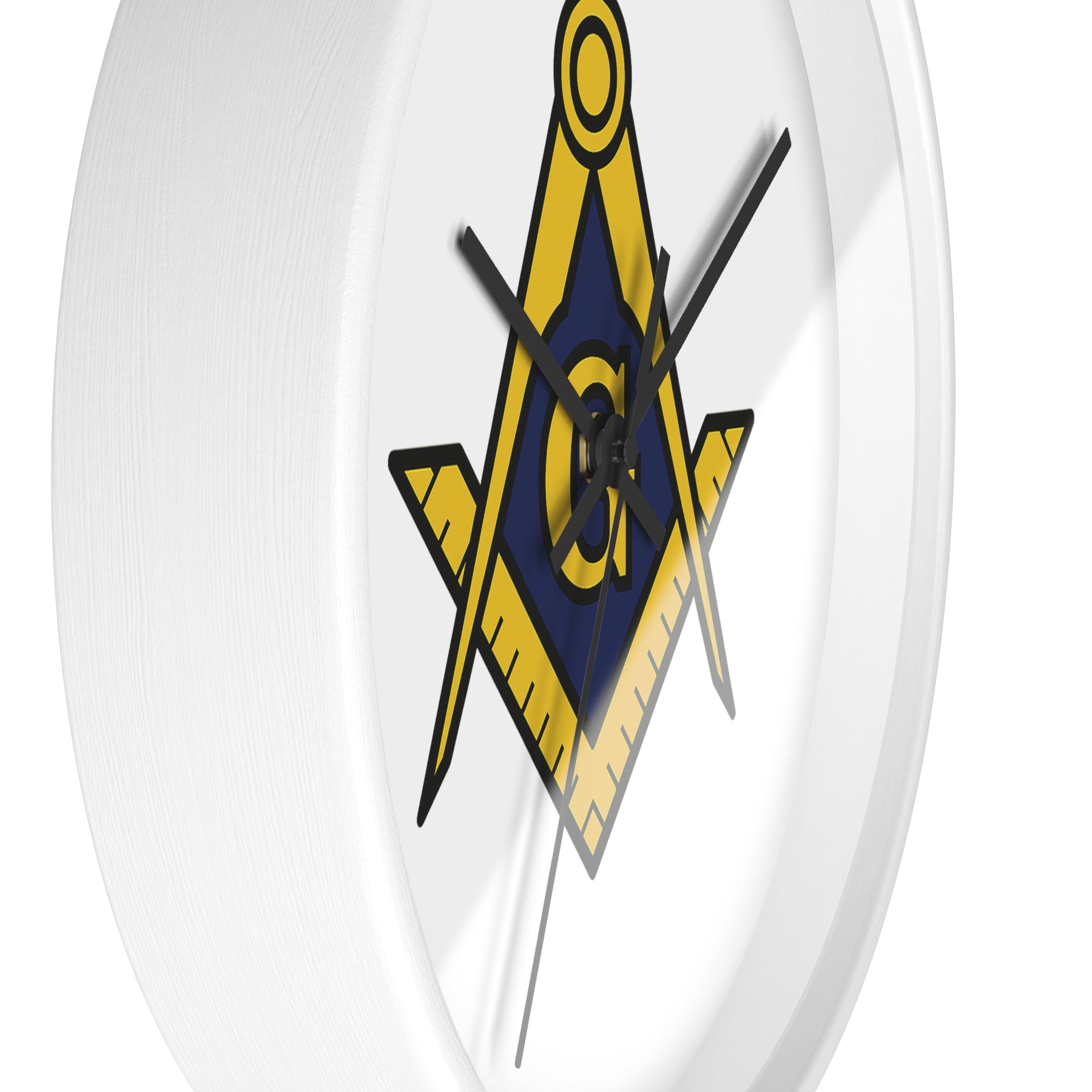 Master Mason Blue Lodge Clock - Wood Frame with Golden Square & Compass G - Bricks Masons