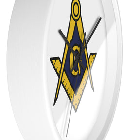 Master Mason Blue Lodge Clock - Wood Frame with Golden Square & Compass G - Bricks Masons