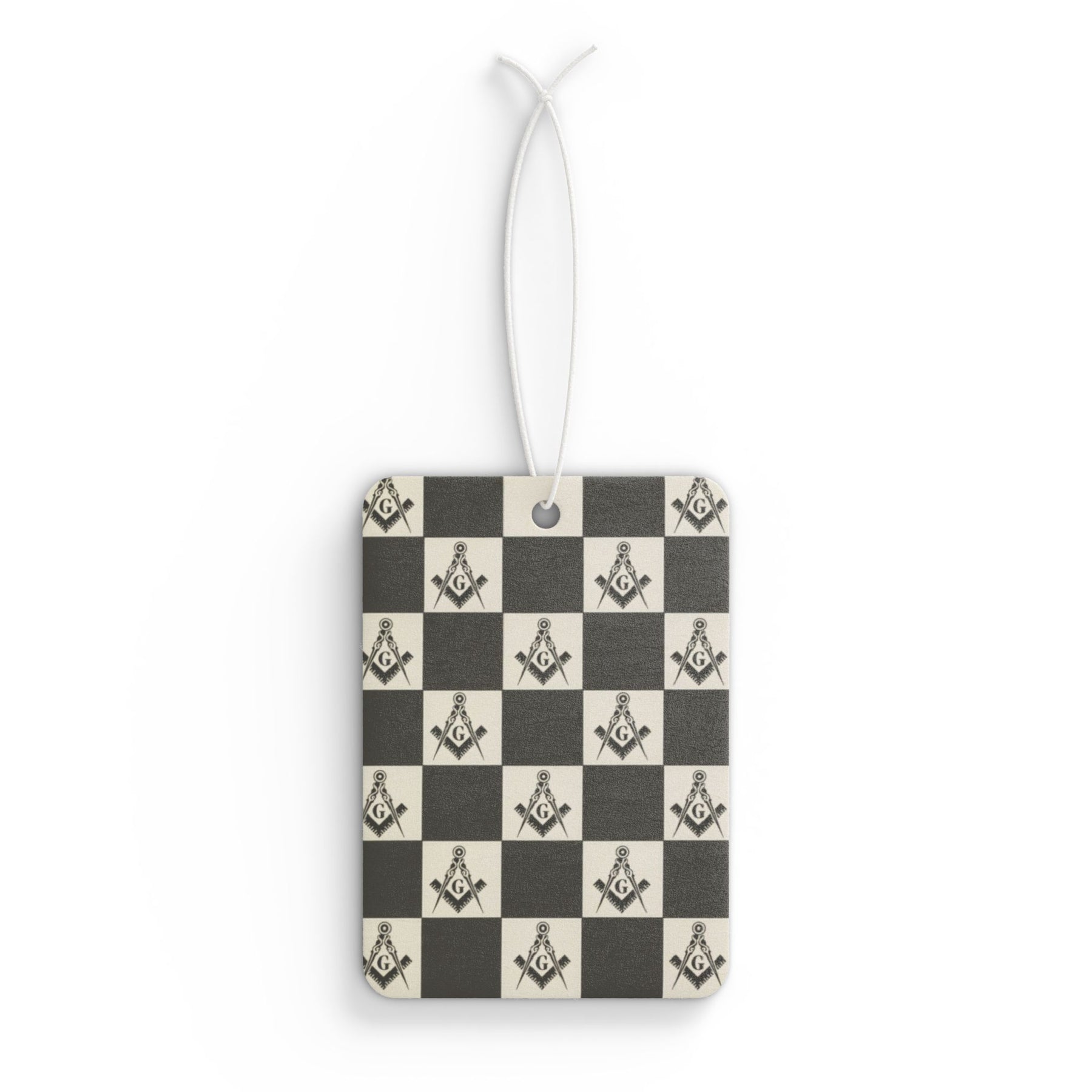 Master Mason Blue Lodge Car Air Freshener - Checkered Square & Compass G Print - Bricks Masons