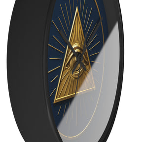 Eye of Providence Clock - Pyramid with All Seeing Eye Design on Wooden Frame - Bricks Masons
