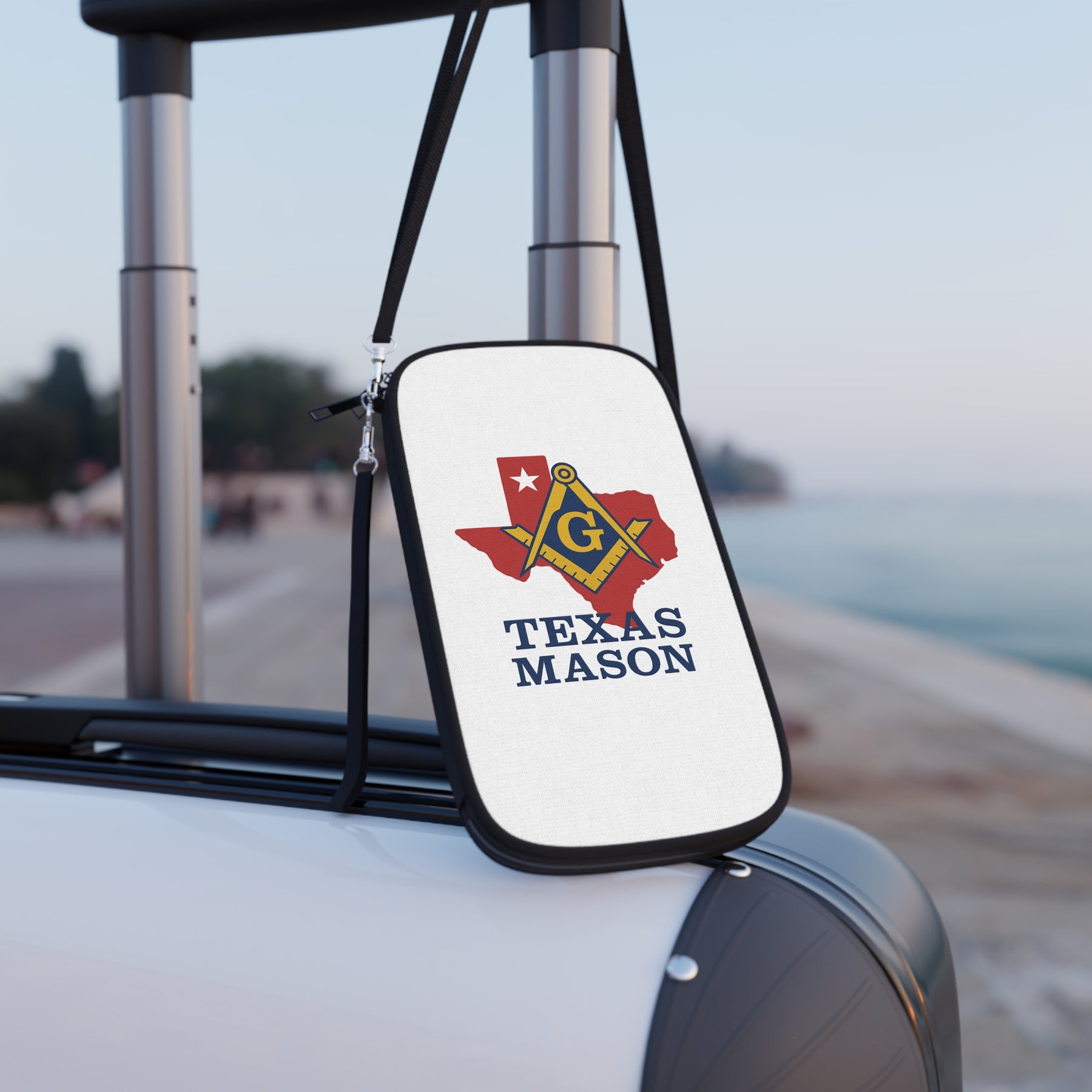 Master Mason Blue Lodge Passport Wallet - White Texas Mason With Shoulder & Wrist Strap - Bricks Masons