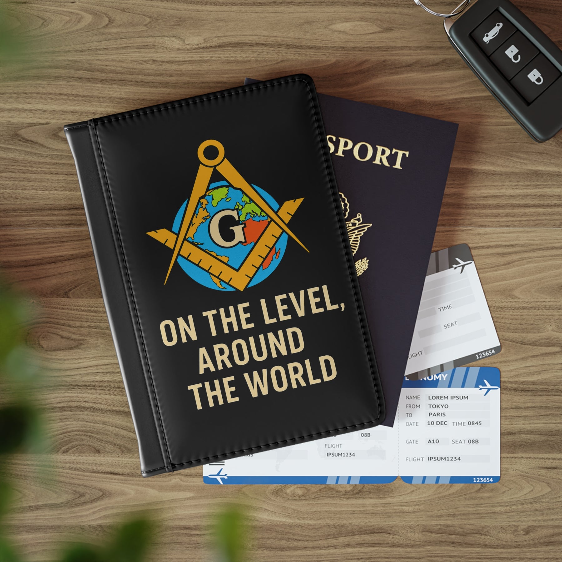 Master Mason Blue Lodge Passport Cover - On The Level Around The World - Bricks Masons