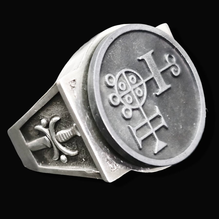 Demon Ring 10 PRESIDENT BUER 72 Demons Lesser Key of Solomon Goetia In Silver 2.2 cm x 1.8 cm 18 Gr Art 1788 - Bricks Masons