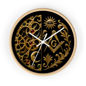 Master Mason Blue Lodge Clock - Split Dial Gear with Moon S&C G with Eye - Bricks Masons