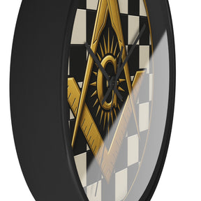 Master Mason Blue Lodge Clock - G and Square & Compass Checkered Dial - Bricks Masons