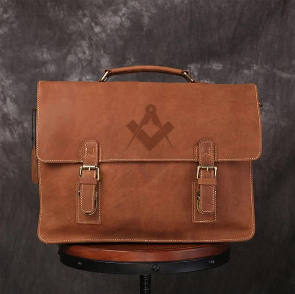 Master Mason Blue Lodge Briefcase - Handmade Leather