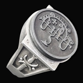 Demon Ring 32 KING ASMODAY 72 Demons Lesser Key of Solomon Goetia In Silver 2.2 cm x 1.8 cm 18 Gr Art 1810 - Bricks Masons