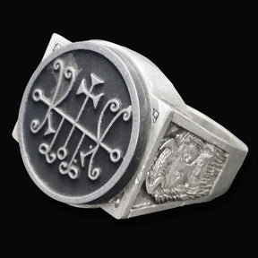 Demon Ring 35 MARQUIS MARCHOSIAS 72 Demons Lesser Key of Solomon Goetia In Silver 2.2 cm x 1.8 cm 18 Gr Art 1813 - Bricks Masons