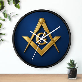Master Mason Blue Lodge Clock - S & C Emblem on Elegant Wooden Frame - Bricks Masons