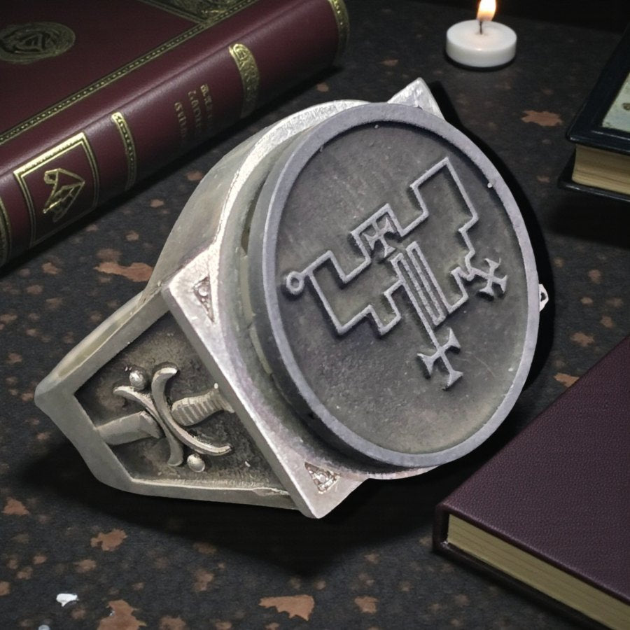 Demon Ring 47 DUKE VUAL 72 Demons Lesser Key of Solomon Goetia In Silver 2.2 cm x 1.8 cm 18 Gr Art 1825 - Bricks Masons