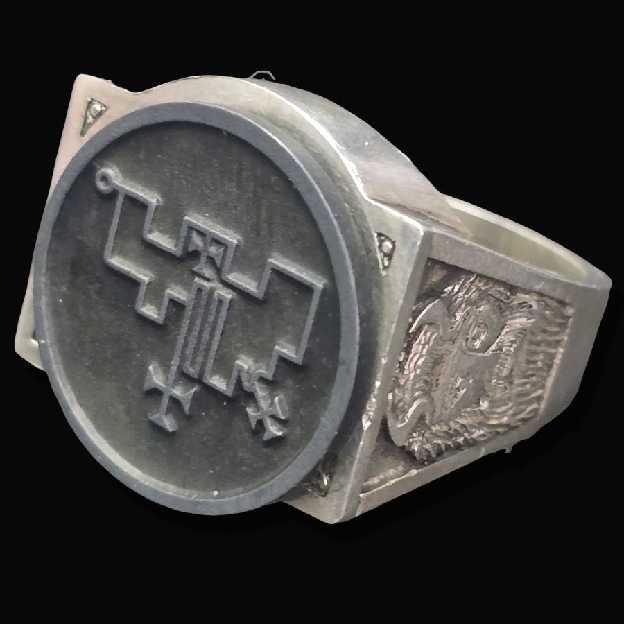 Demon Ring 47 DUKE VUAL 72 Demons Lesser Key of Solomon Goetia In Silver 2.2 cm x 1.8 cm 18 Gr Art 1825 - Bricks Masons