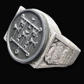 Demon Ring 52 DUKE ALLOCES 72 Demons Lesser Key of Solomon Goetia In Silver 2.2 cm x 1.8 cm 18 Gr Art 1830 - Bricks Masons
