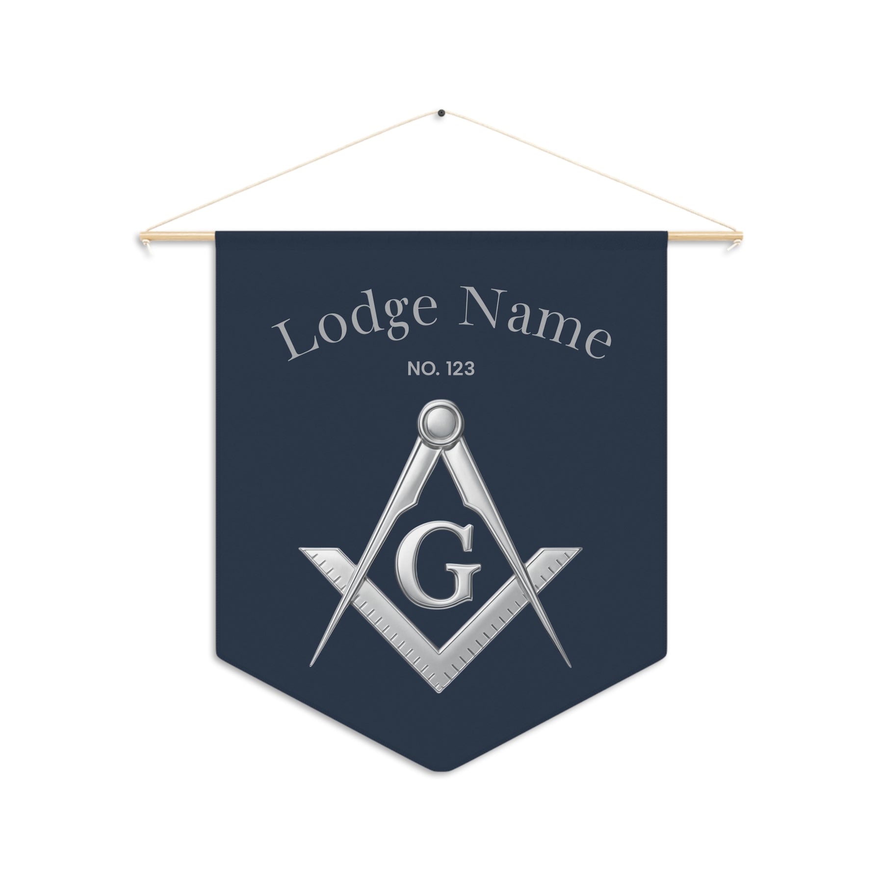 Master Mason Blue Lodge Pennant - Silver Square & Compass G with Customization - Bricks Masons