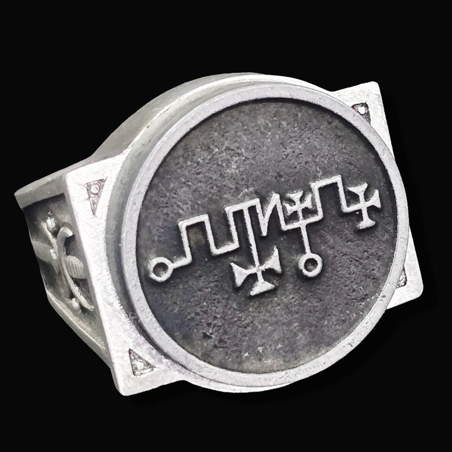 Demon Ring 61 PRESIDENT ZAGAN 72 Demons Lesser Key of Solomon Goetia In Silver 2.2 cm x 1.8 cm 18 Gr Art 1839 - Bricks Masons
