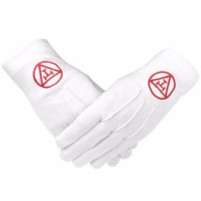 Royal Arch Chapter Gloves - White Cotton with Red Triple Tau Insignia