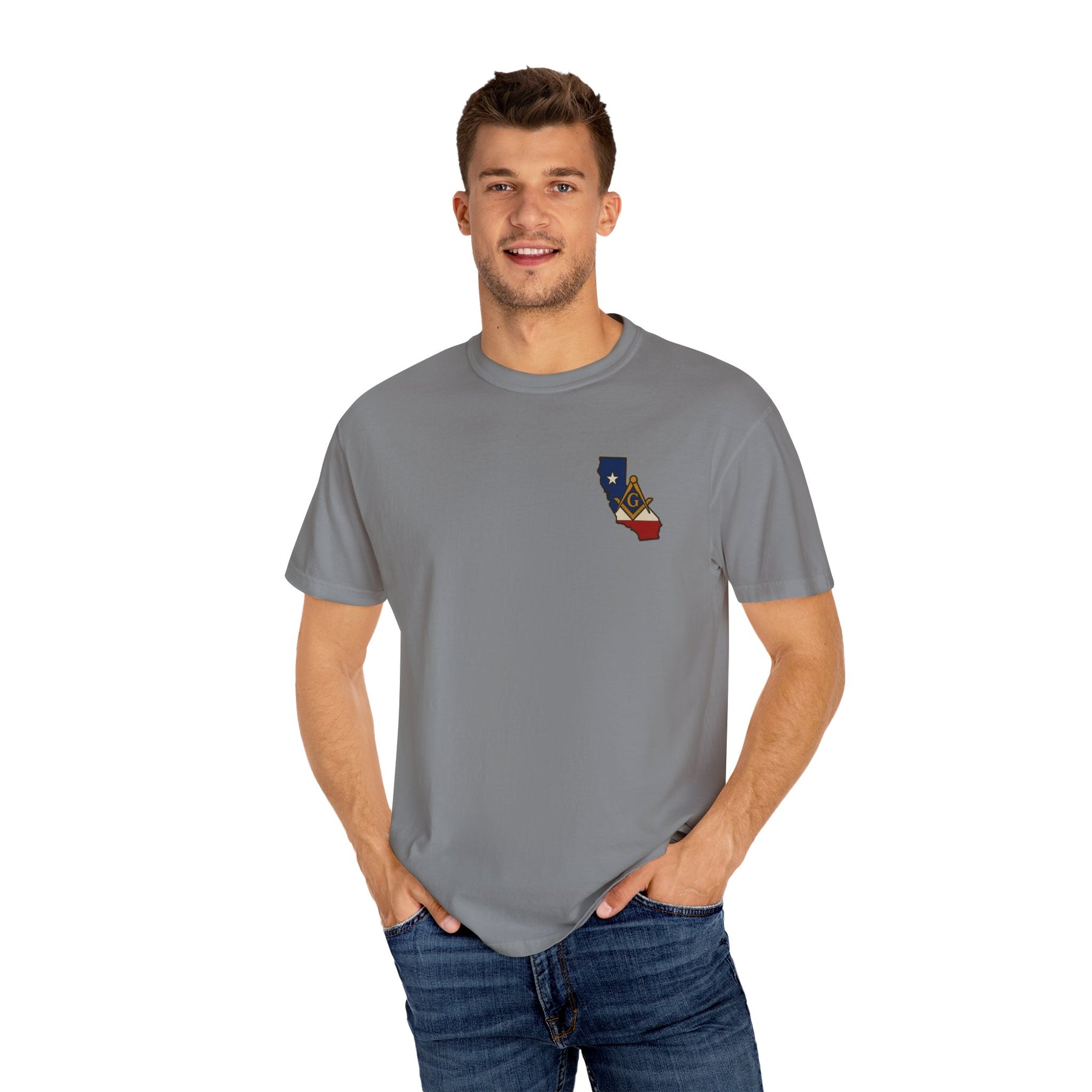 Master Mason Blue Lodge T-Shirt - Garment-Dyed California Mason - Bricks Masons