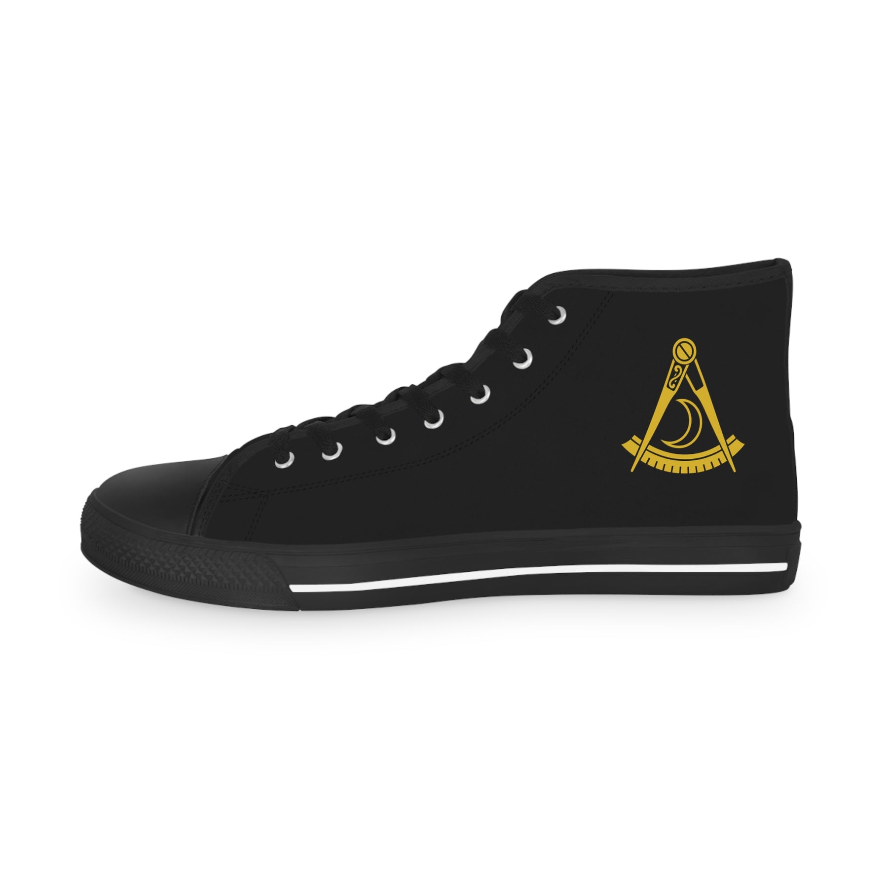 District Deputy Grand Master Blue Lodge Sneaker - High Top Black & White Gold Emblem - Bricks Masons