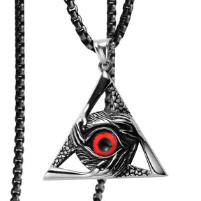 Eye Of Providence Necklace - Silver Stainless Steel Red All Seeing Eye Pendant - Bricks Masons