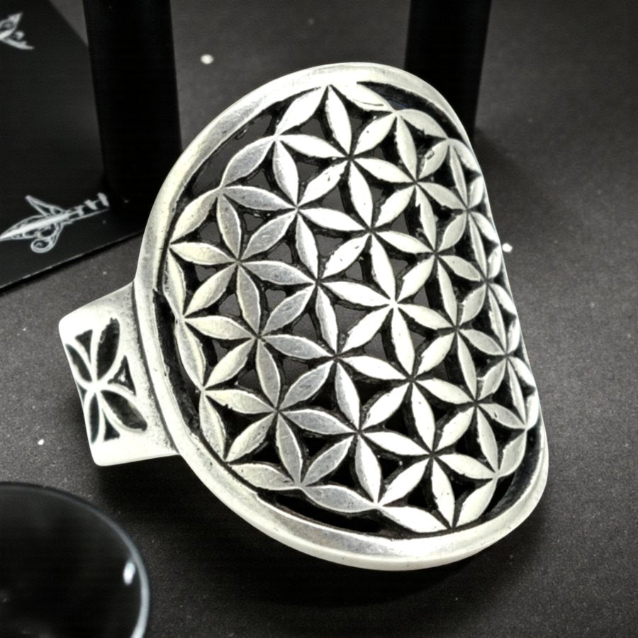 Flower of Life Ring in Silver Kabbalah Art 227 - Bricks Masons