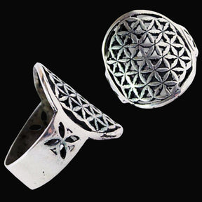 Flower of Life Ring in Silver Kabbalah Art 227 - Bricks Masons