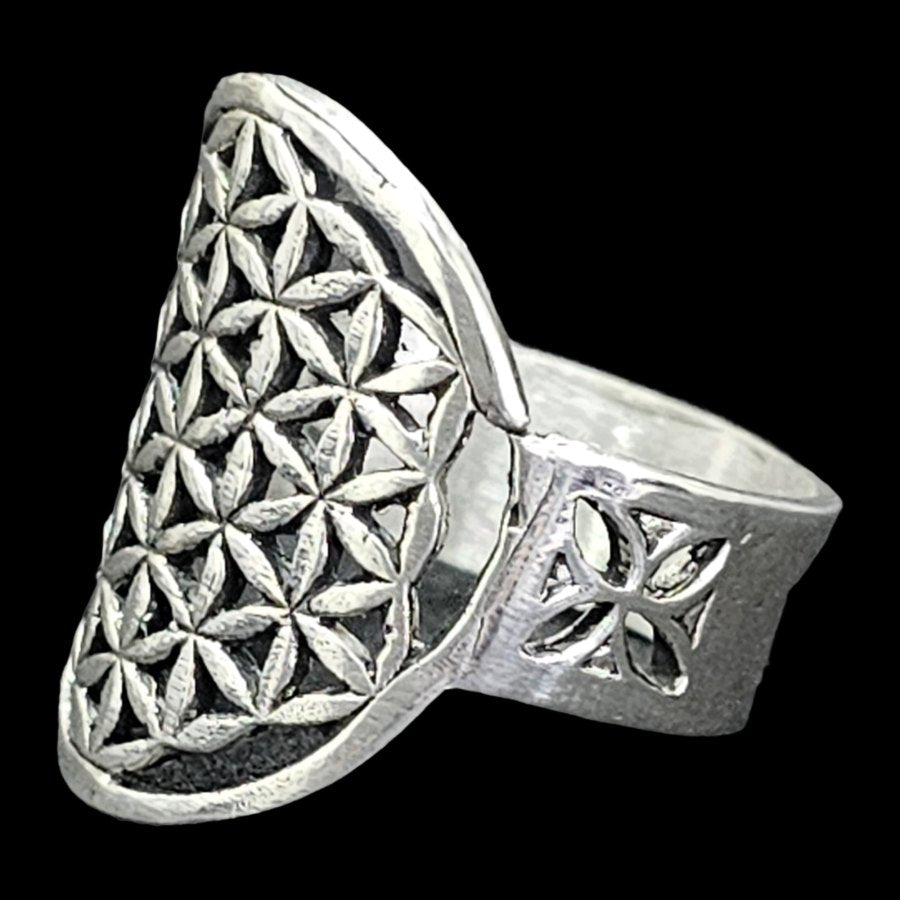 Flower of Life Ring in Silver Kabbalah Art 227 - Bricks Masons