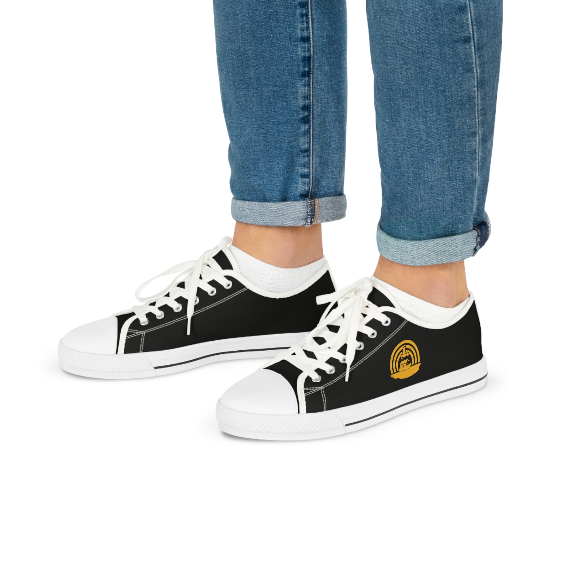 Royal Ark Mariner Sneaker - Low Top Sneaker Black & White Golden Emblem - Bricks Masons