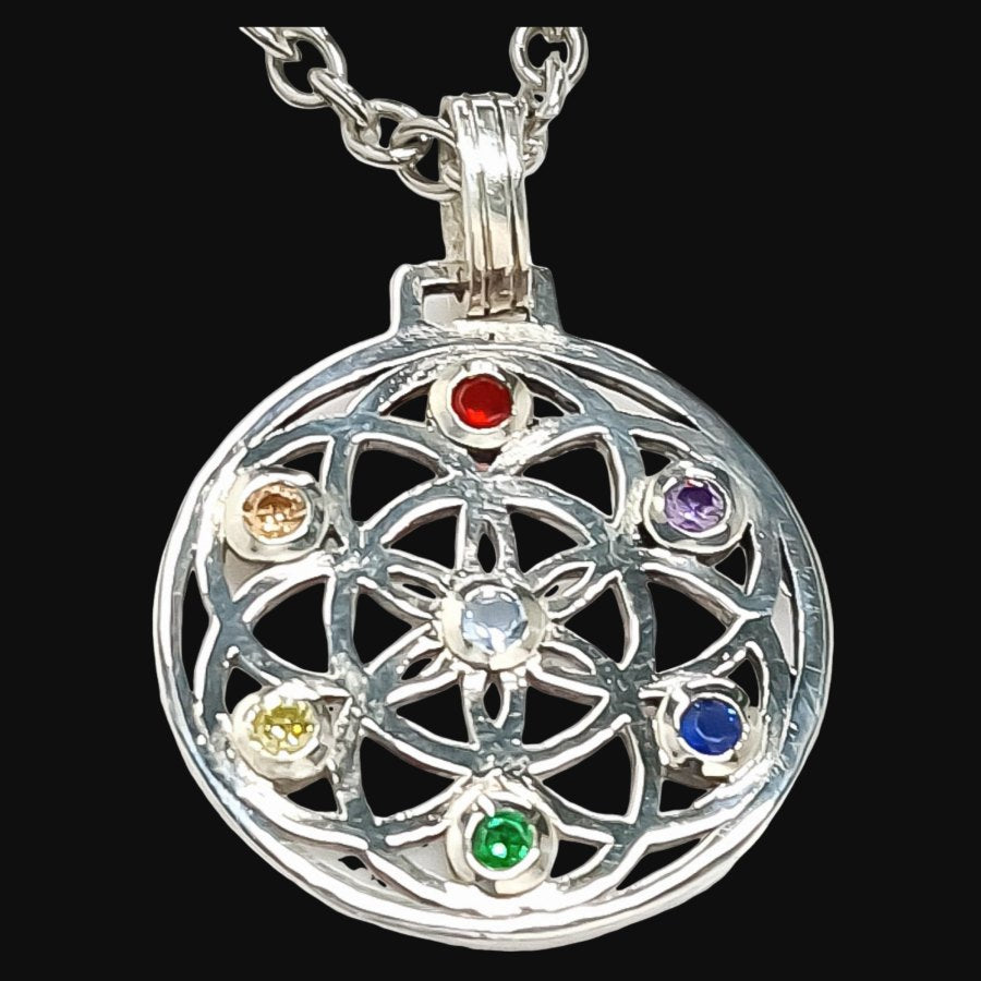 I Pendant Seed of Life and Chakras in Silver Kabbalah Art 258 - Bricks Masons