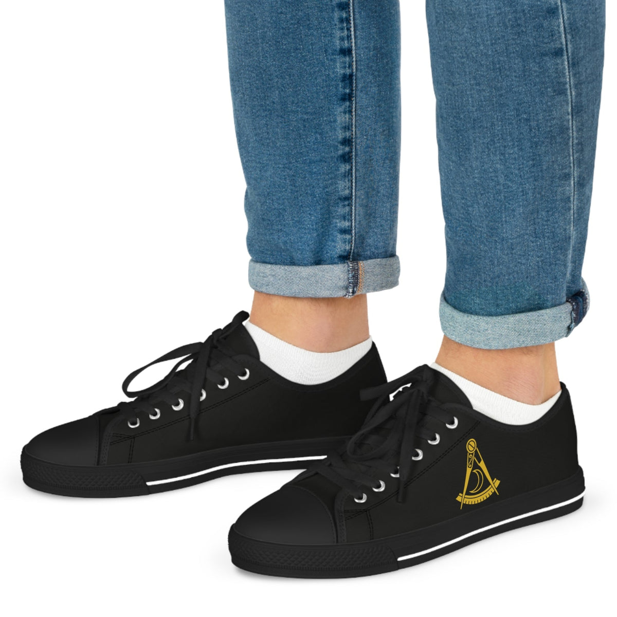 District Deputy Grand Master Blue Lodge Sneaker - Low Top Sneaker Black & White Gold Emblem - Bricks Masons