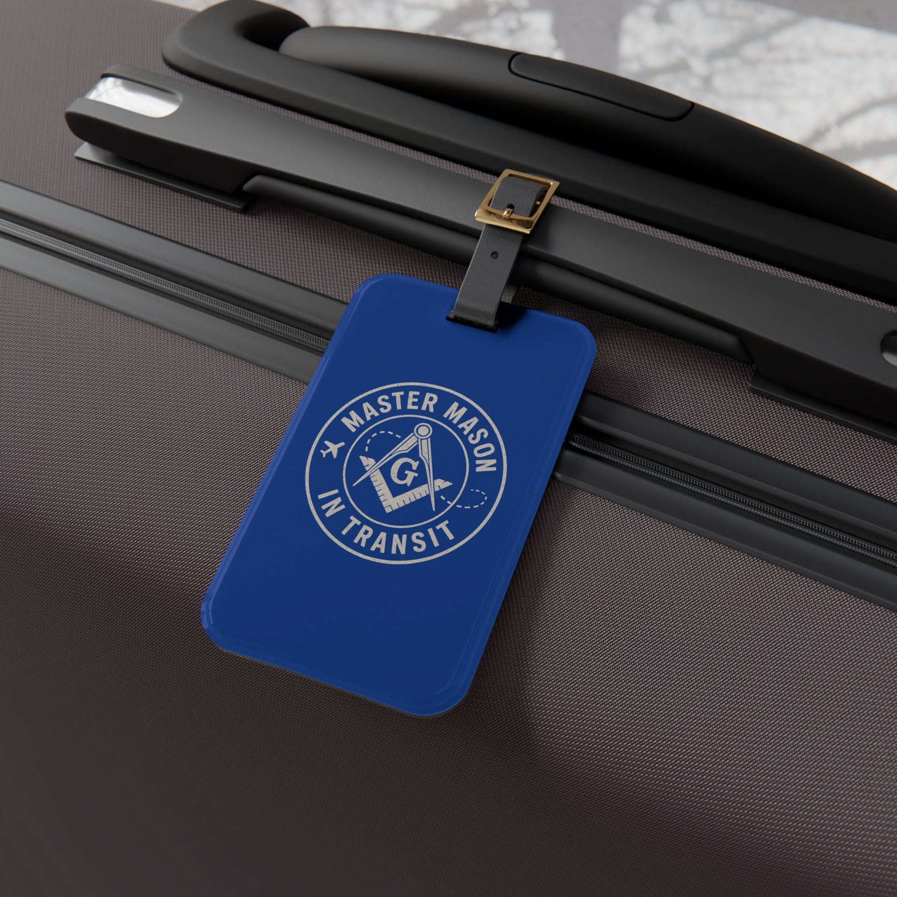 Master Mason Blue Lodge Luggage Tag - Blue Mason in Transit Black Leather Strap - Bricks Masons