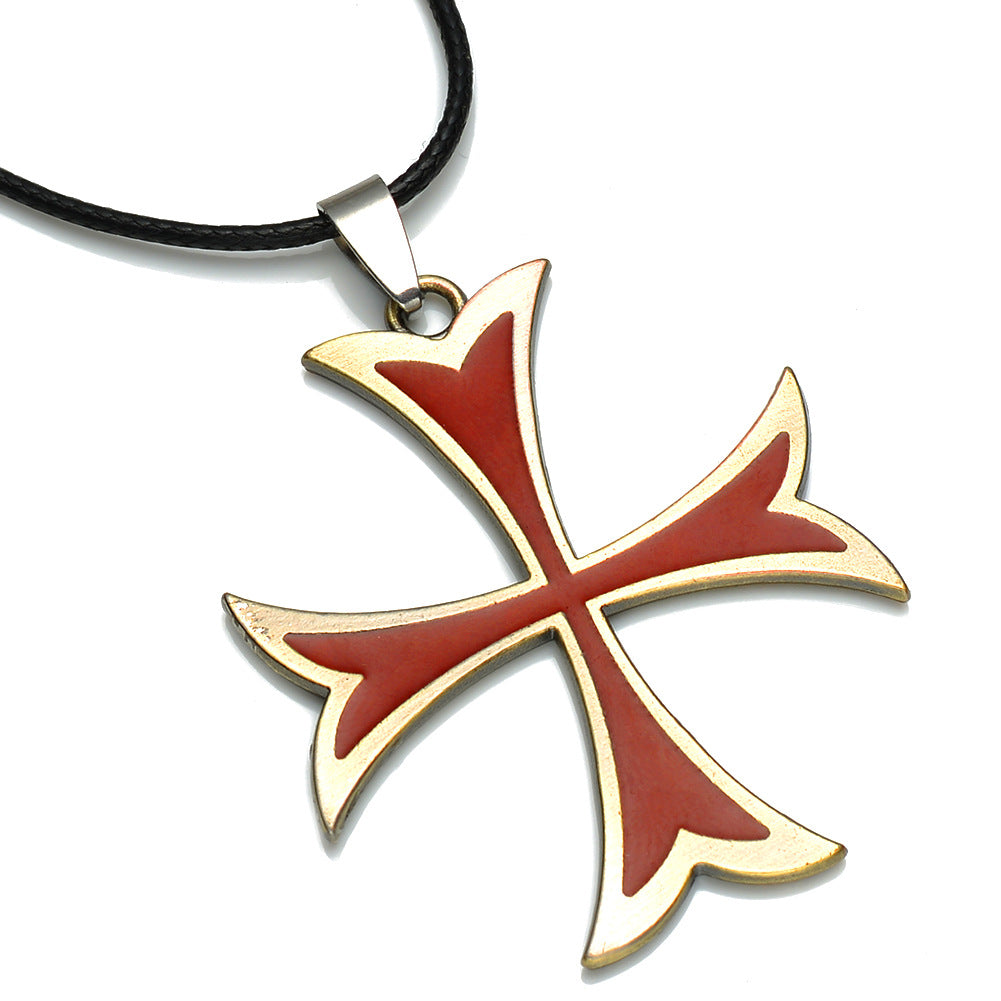 Knights Templar Commandery Necklace - Red & Gold Cross-Shaped Pendant - Bricks Masons