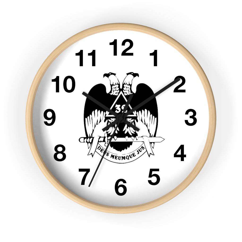 32nd Degree Scottish Rite Clock - Wings Down Wooden Frame - Bricks Masons