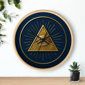 Eye of Providence Clock - Pyramid with All Seeing Eye Design on Wooden Frame - Bricks Masons