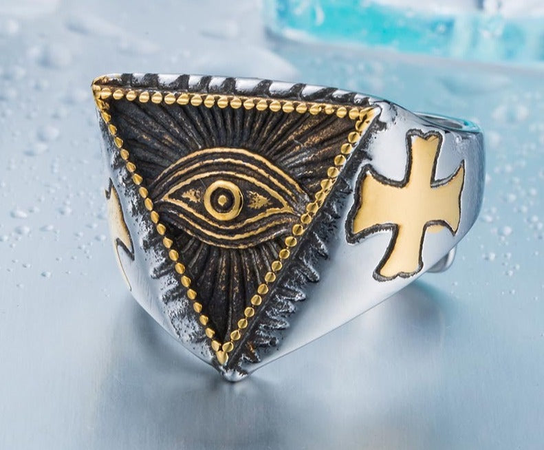 Eye Of Providence Ring - Stainless Steel Silver & Gold - Bricks Masons