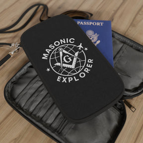 Master Mason Blue Lodge Passport Wallet - Black Masonic Explorer With Shoulder & Wrist Strap - Bricks Masons