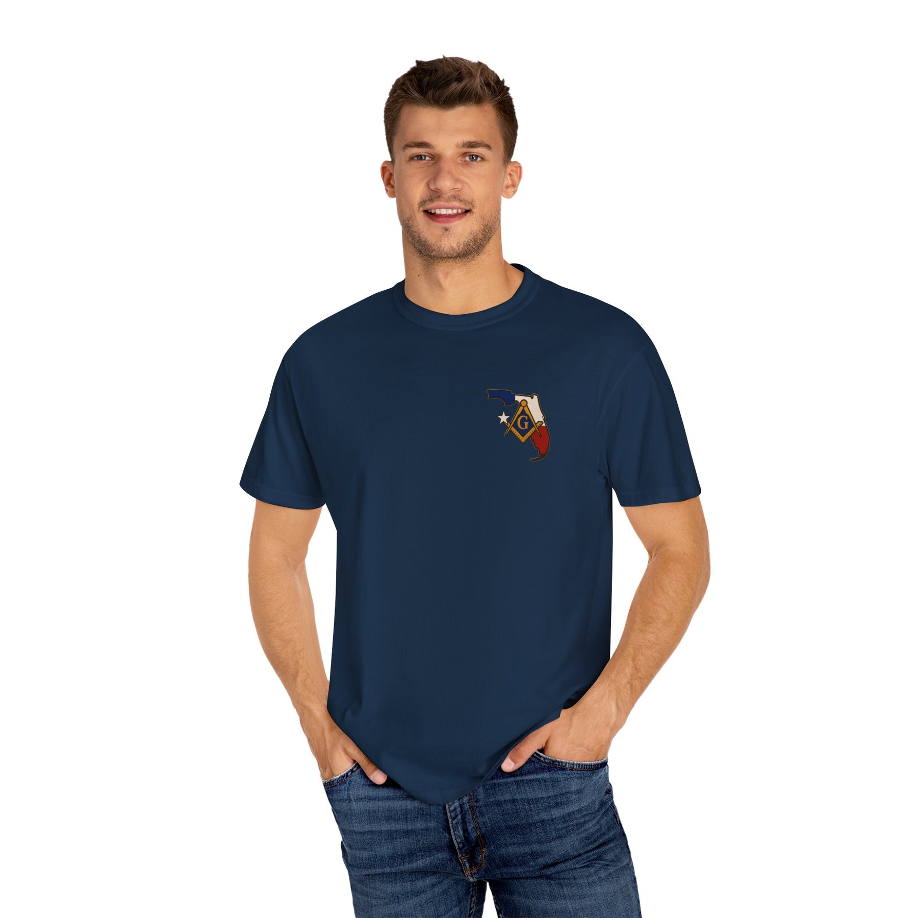 Master Mason Blue Lodge T-Shirt - Garment-Dyed Florida Mason - Bricks Masons