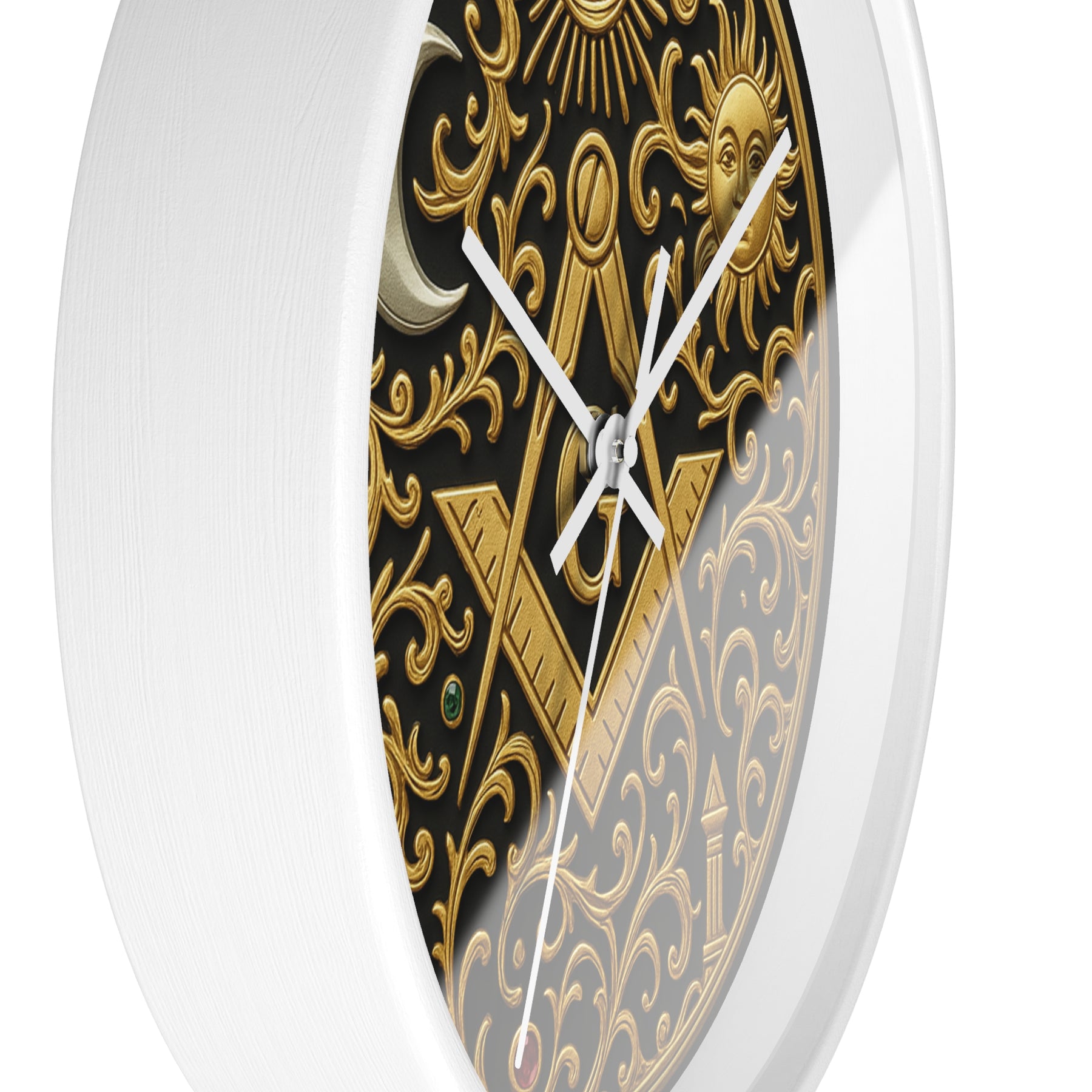 Master Mason Blue Lodge Clock - S&C G with Sun Moon & Eye with Golden Ornates - Bricks Masons