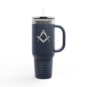 Master Mason Blue Lodge Ringneck-Trinkbecher – Silbernes Emblem mit Winkelmaß und Zirkel