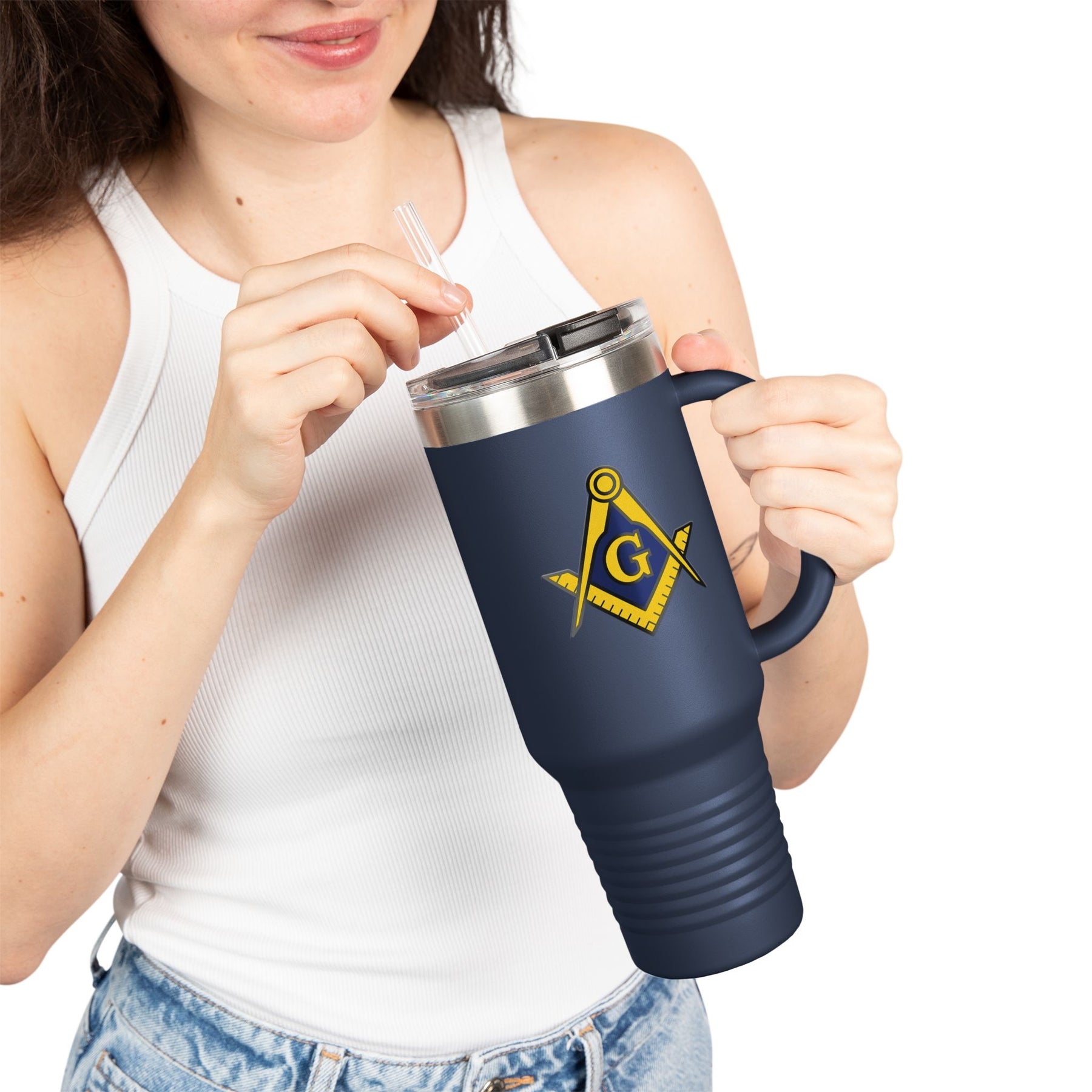 Master Mason Blue Lodge Ringneck Tumbler - Winkelmaß und Zirkel mit G