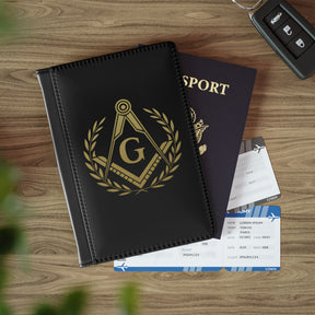 Master Mason Blue Lodge Passport Cover - Black & Gold With Wreath PU Leather - Bricks Masons