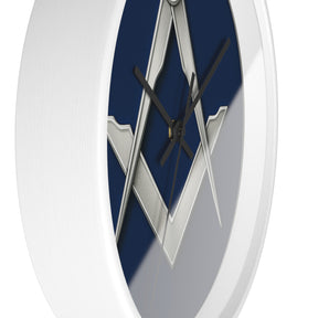 Master Mason Blue Lodge Clock - Minimalist Square & Compass in Wooden Frame - Bricks Masons