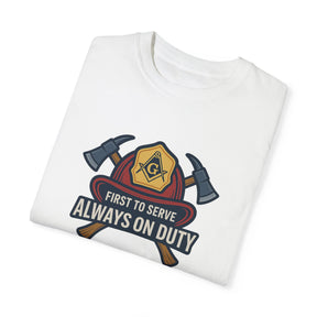 Master Mason Blue Lodge T-Shirt - Garment-Dyed Firefighter Tee - Bricks Masons