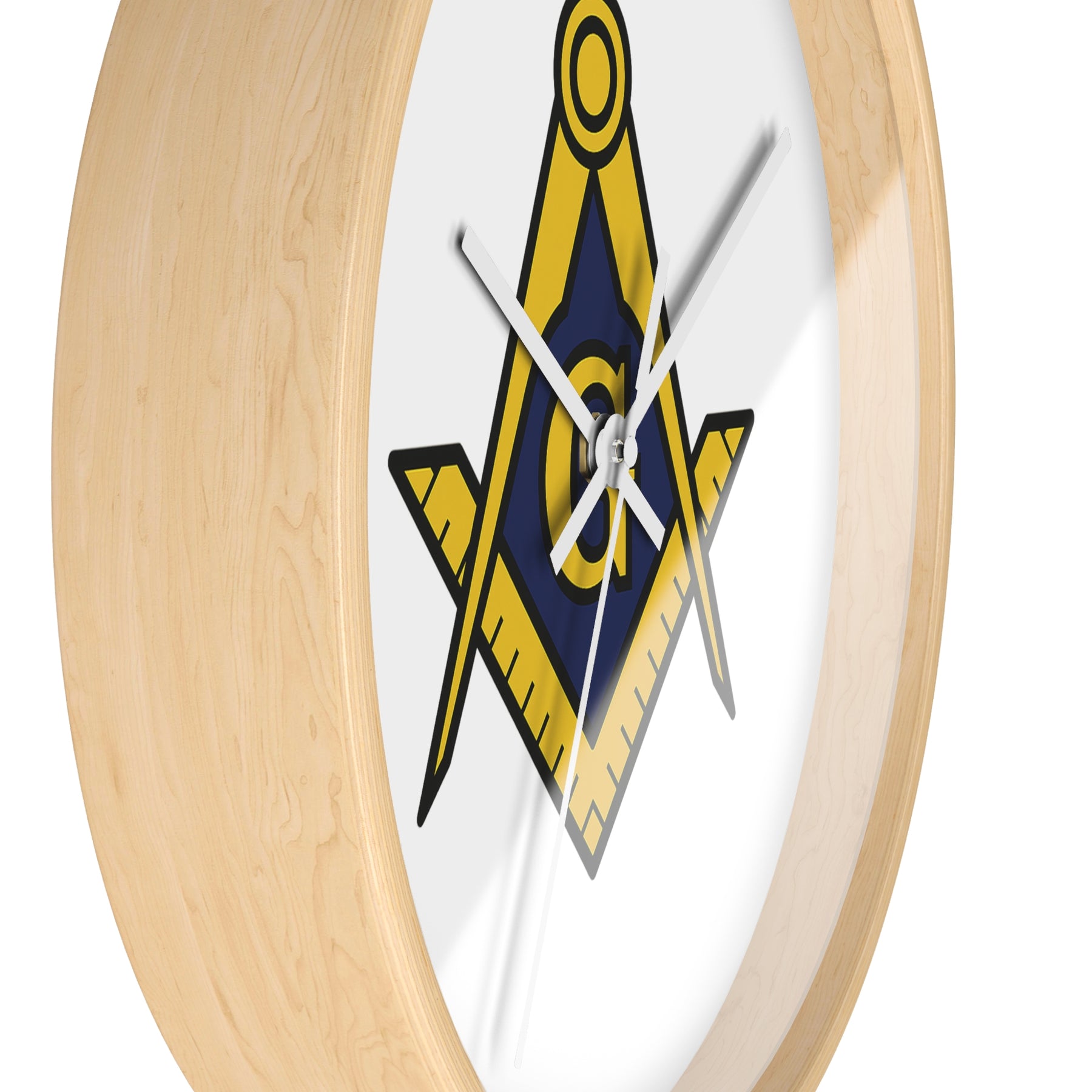 Master Mason Blue Lodge Clock - Wood Frame with Golden Square & Compass G - Bricks Masons