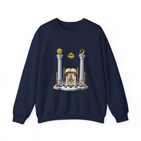 Master Mason Blue Lodge Sweatshirt - S&amp;C G mit Altarsäulen und Auge auf kariertem Boden