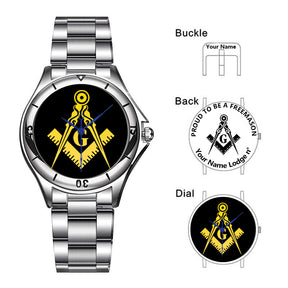 Master Mason Blue Lodge Wristwatch - Stainless Steel - Bricks Masons