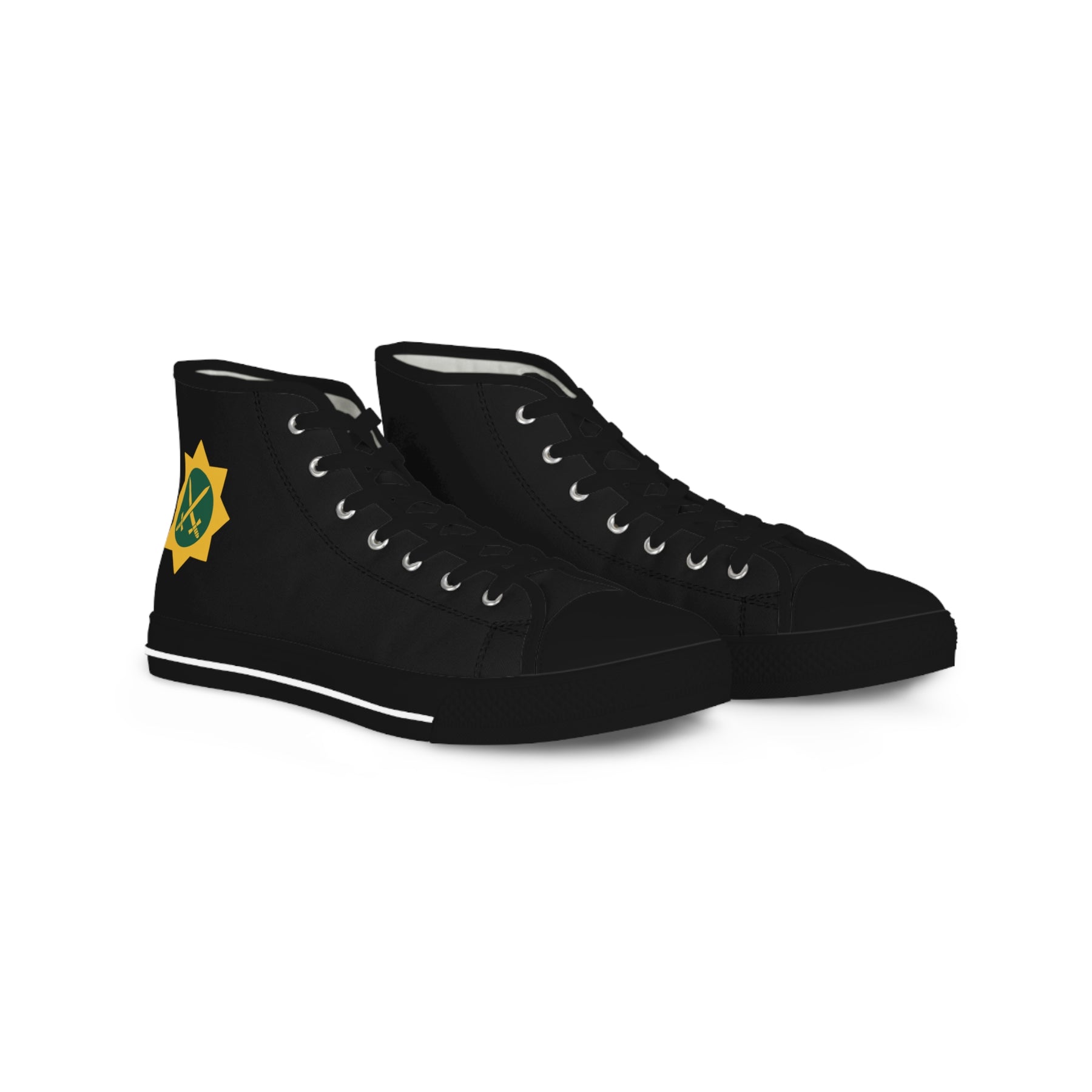 Red Cross of Babylone Sneaker - High Top Black & White Gold & Green Emblem - Bricks Masons