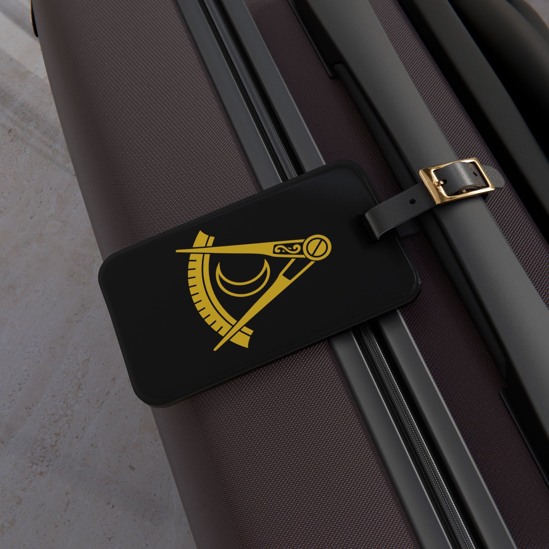 District Deputy Grand Master Blue Lodge Luggage Tag - Gold With Black Leather Strap - Bricks Masons