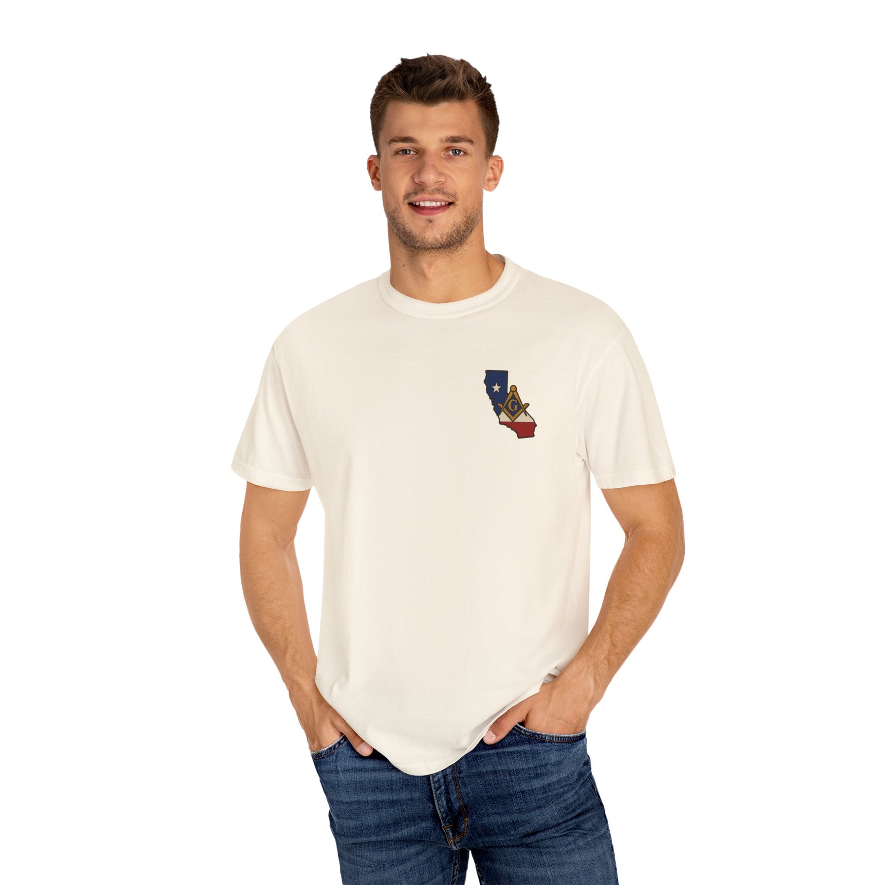 Master Mason Blue Lodge T-Shirt - Garment-Dyed California Mason - Bricks Masons