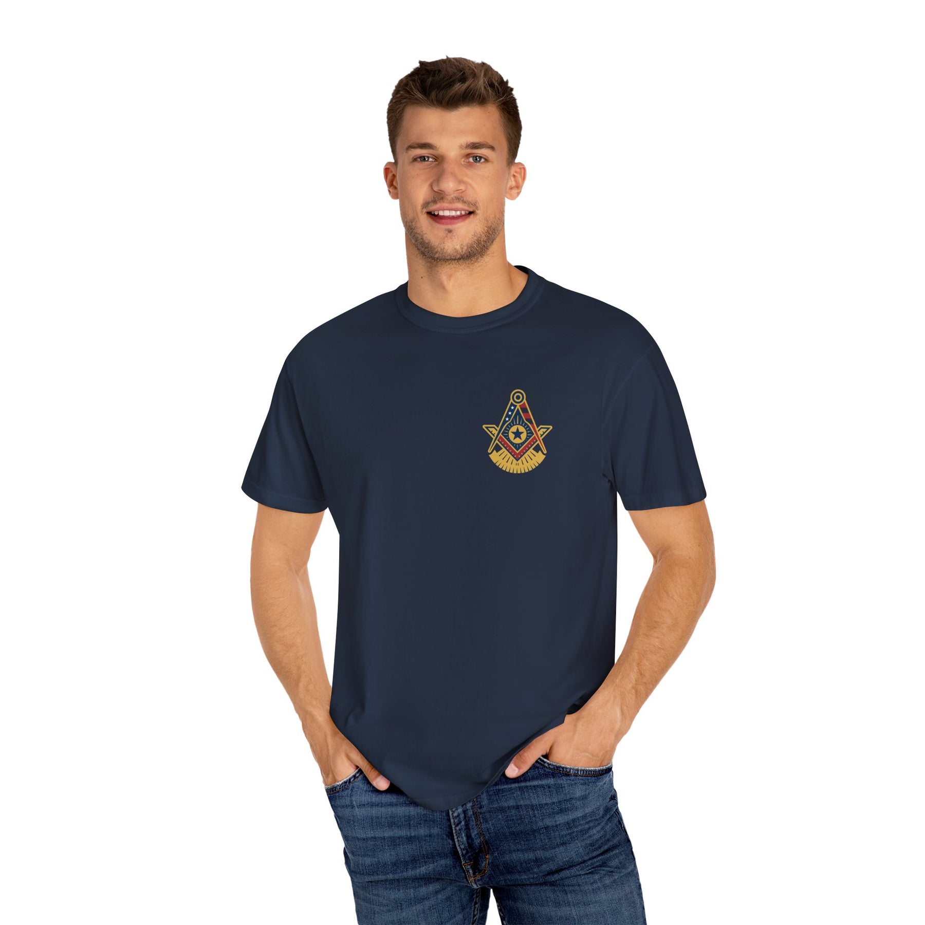 Past Master Blue Lodge T-Shirt - Garment-Dyed US Flag - Bricks Masons
