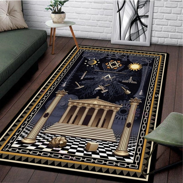 Master Mason Blue Lodge Rug - All Seeing Eye Square and Compass G and Carpets - Bricks Masons