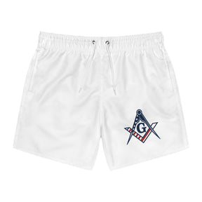 Master Mason Blue Lodge Short - Square & Compass G USA Flag Swim Trunk - Bricks Masons